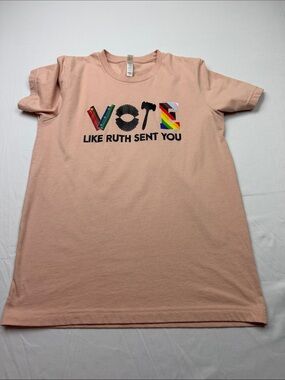 Bella Canvas Peach Short Sleeve Tee with Multicolor 'VOTE' Graphic